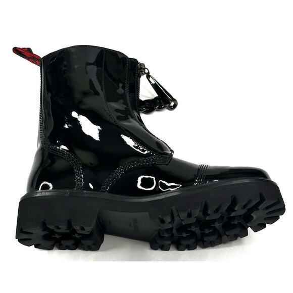 Zadig & Voltaire Joe Cecilia Black Patent Leather Chain Boots Womens EU 38/US 7 - Picture 7 of 14